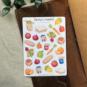 d'autocollants pour le marché de producteurs | Autocollants colorés de nourriture pour journal, agenda d'autocollants d'épicerie mignons, autocollants de fruits en vinyle mat pour hobonichi