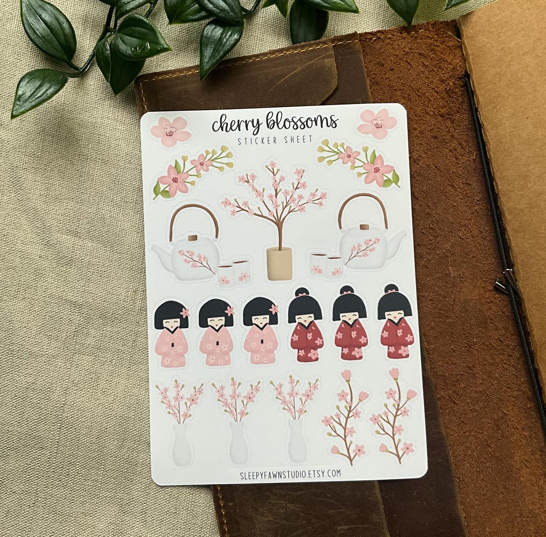 Sakura Cherry Blossom Sticker Sheet | Hand-drawn Planner Stickers - Etsy