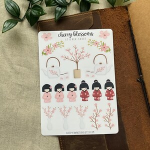 Stickerbogen | Kirschblüten | Aufkleber für Journals Planner Hobonichi japanische Frühling Aufkleber Sakura Aufkleber Geisha Kunst Aufkleber
