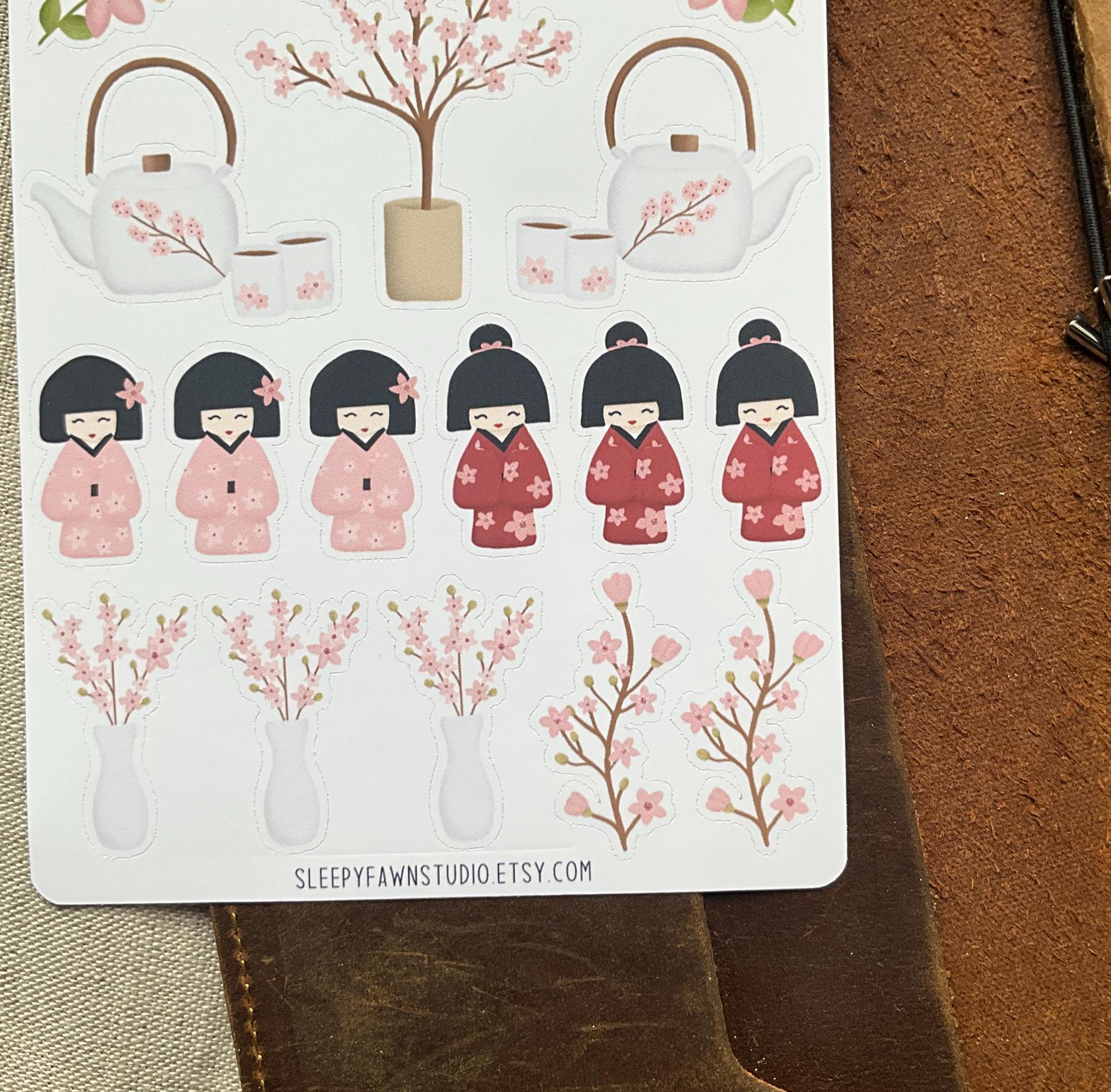 Sakura Cherry Blossom Sticker Sheet | Hand-drawn Planner Stickers - Etsy