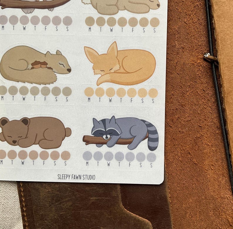 Sleep Pattern Stickers Sleep Tracker Planner Stickers | Sleepy Woodland Animals, Weekly Habit ...