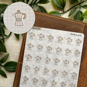 Moka Pot Coffee Washi Stickers | Tiny Deco Icons for Planner, Journal, Calendar - Espresso Maker, Morning Routine