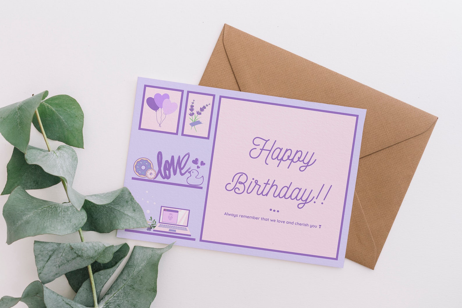 Printable Happy Birthday Card Purple Color Item Instant | Etsy