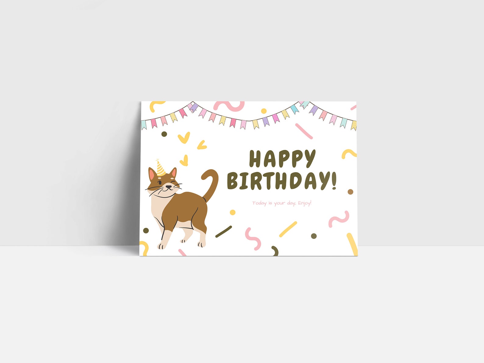Printable Happy Birthday Card Cat Illustration Card Brown | Etsy