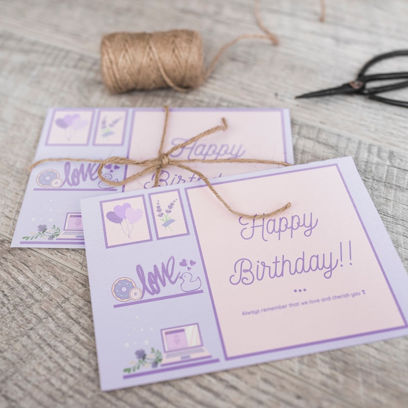 Printable Happy Birthday Card Purple Color Item Instant | Etsy