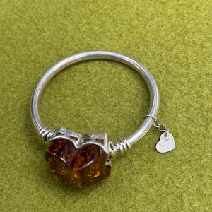Vintage Designer Made Sterling Silver Amber Bangle – Handmade, Unique Design