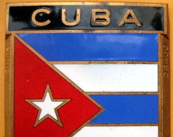 Badge Cuba Cuban auto car NOS 1950s original made of enamel by Drago for automobile radiator grille