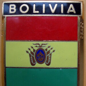 Plakette Bolivien Südamerika Auto Auto NOS 1950er Jahre original aus Emaille von Drago für Automobil Kühlergrill