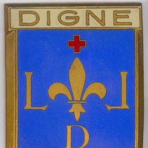 Stemma Digne France French White auto car drago anni '50 originale, stemma smaltato prodotto da Drago