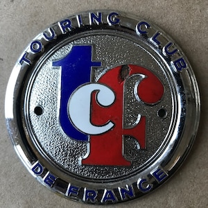 Badge automobile auto car club France French TCF Touring Club de France A Original, enamel, diameter: 3" (75 mm), 2 mounting holes