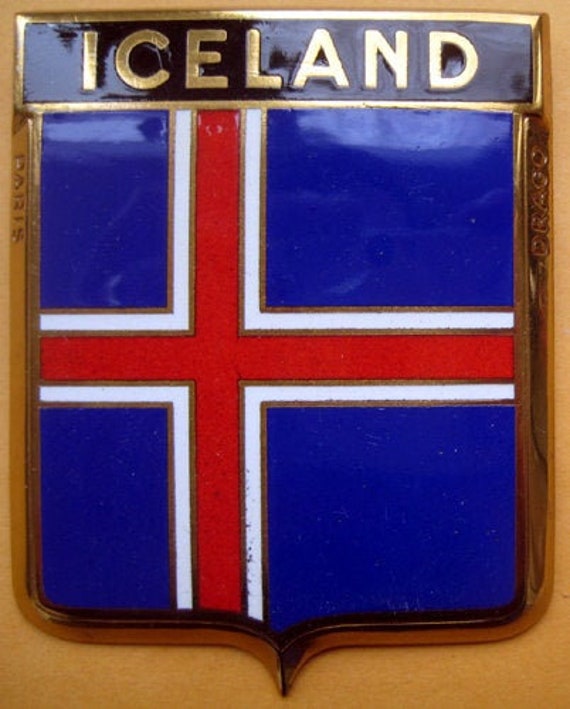 Badge Iceland Icelandic Auto Car NOS 1950s Original Made of Enamel