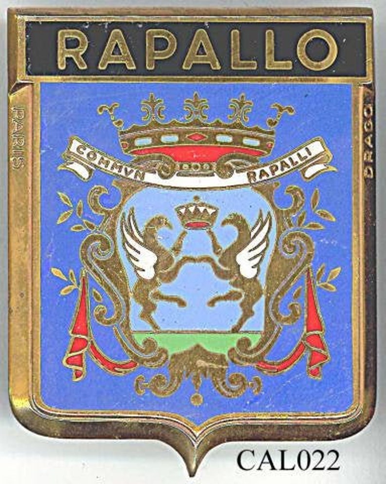 Badge Portofino Italia Italy Italian auto car NOS 1950s original made of enamel by Drago for automobile radiator grille