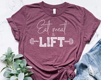 Eat Meat and Lift T-Shirt Weightlifting T-Shirt Carnivore Shirt Bacon Shirt Meat Lovers Gift Carnivore T-shirt Keto Shirt Tank Top Low Carb