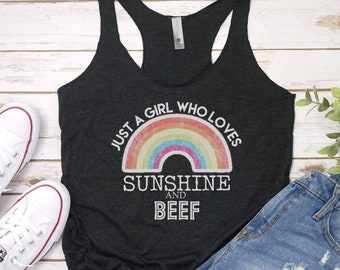 Just a Girl Who Loves Sunshine and Beef Tank- Real Women Eat Meat-Carnivore Shirt-Bacon T-Shirt- Meat Lovers Gift-Carnivore Tank- Keto Shirt