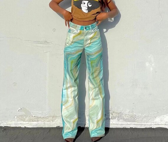 Tie Dye Print Women High Waist Wide Leg 