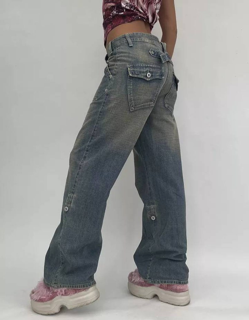 Mom Jeans Faded Y2K Denim Jeans Low Waisted Grunge Vintage - Etsy UK
