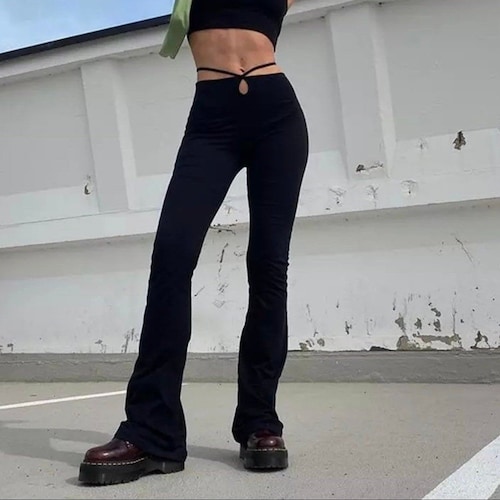 black cut out flare pants
