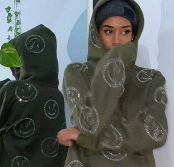 Rhinestone smiley hoodie sale
