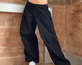 Cargos Black White Khaki Street American retro fashion high waist women Y2K 2022 solid color loose casual straight wide leg pants women