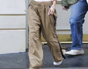 Light brown Low Waist Casual Y2K Sweatpants Side Striped Beige Baggy Loose Cargo