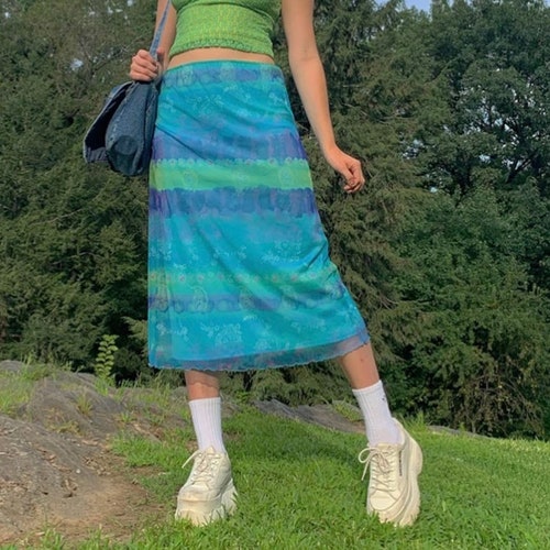 2000s Aesthetic Cute Long Skirts Womens Gradient Tie Dye Print - Etsy