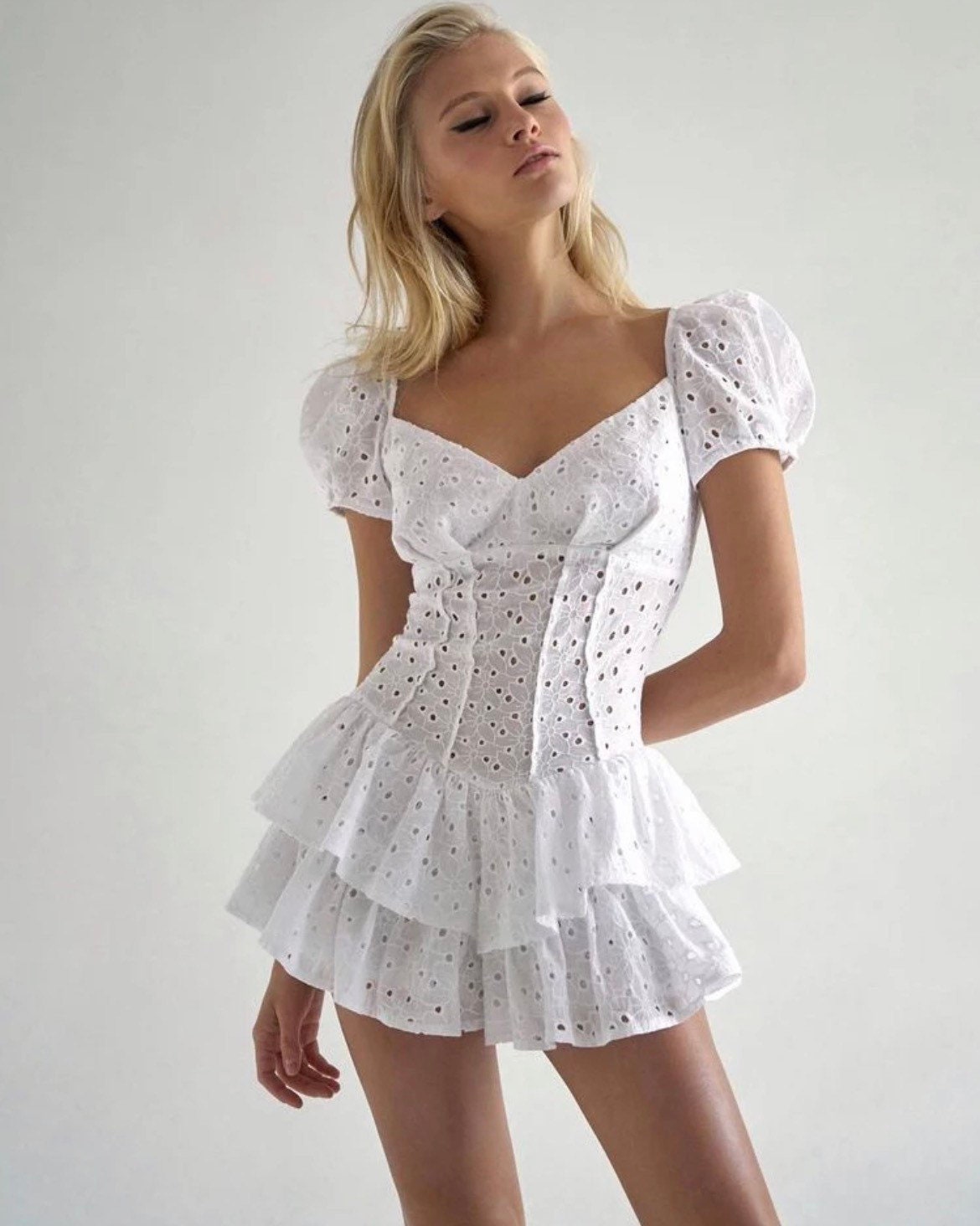 Fashion V Neck Ruffles Pleated Dress Women Puff Sleeve Chic Black Summer Dress Party Hollow Out Vintage Corset Ladies main image 0