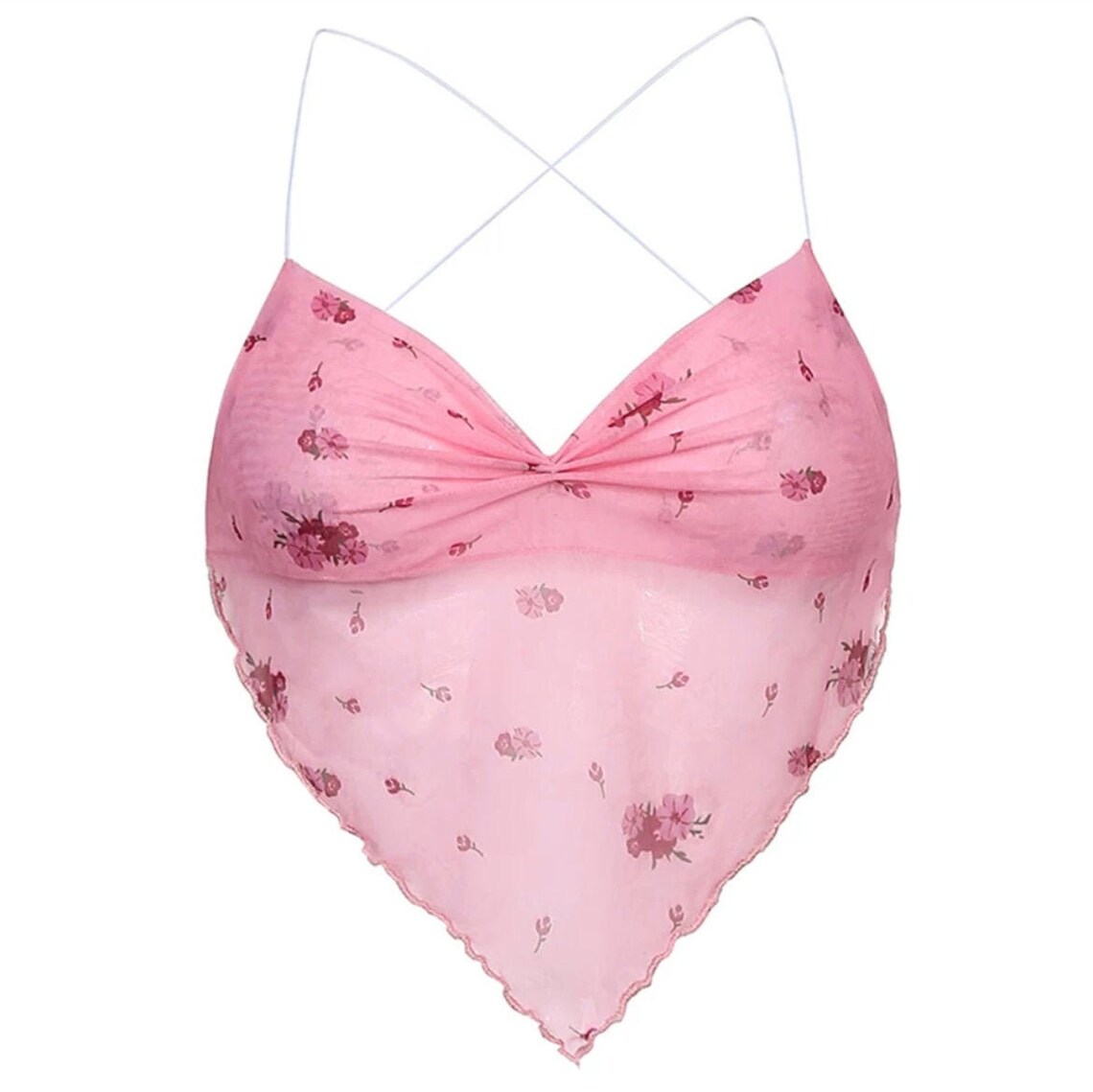 Light Baby Pink Scarf Cute Mesh Halter Tops Women Flower Print - Etsy