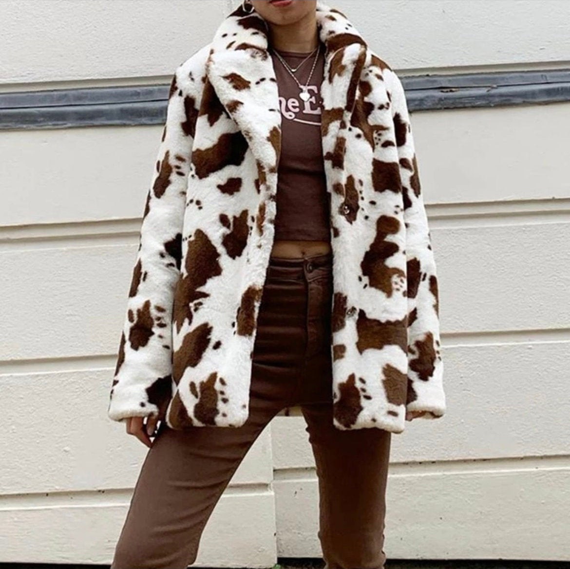 Cow Print Casual Loose Faux Fur Coat Woman Jacket 2020 Winter Etsy UK