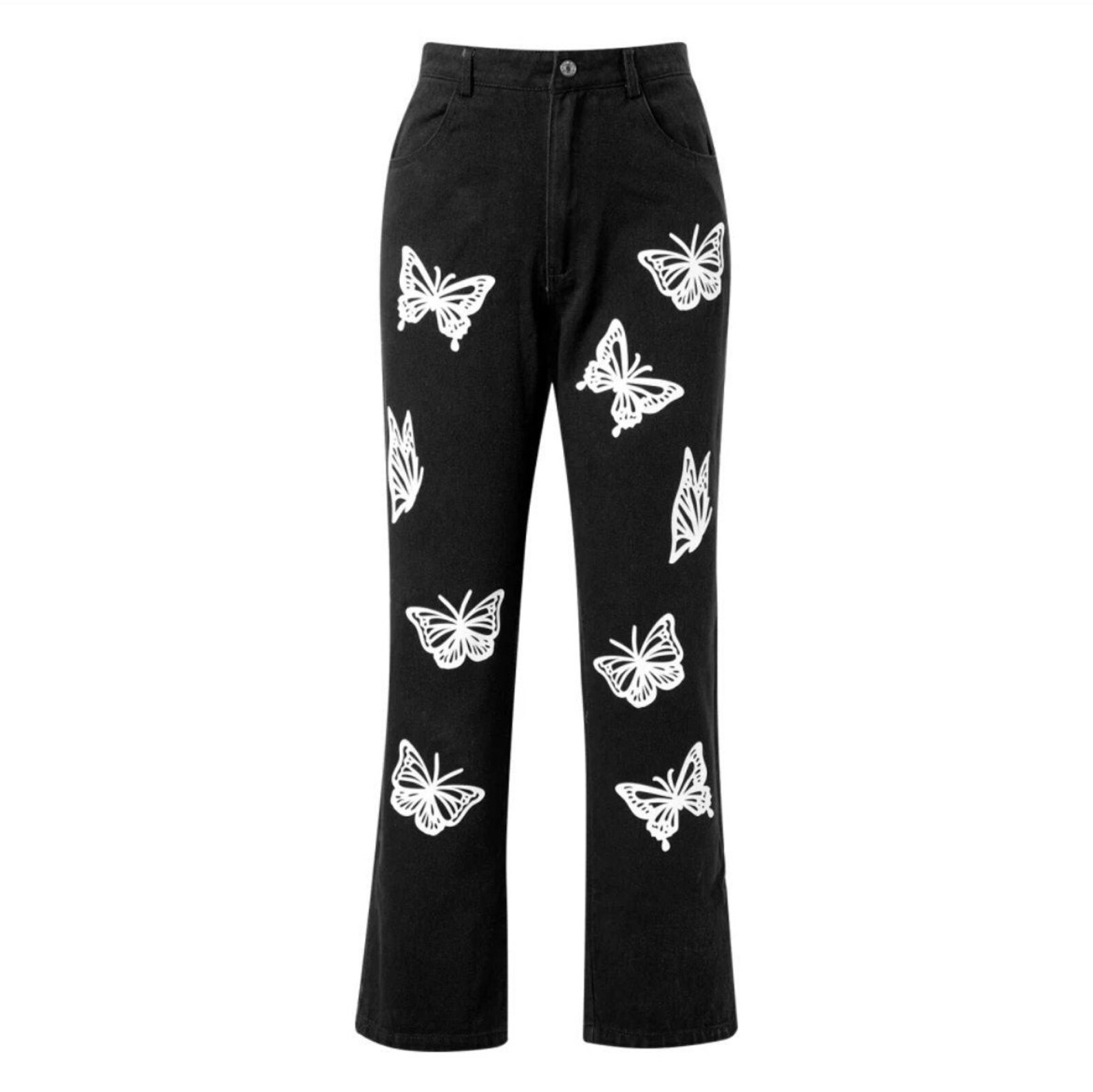 Blue Black Vintage Butterfly Printed Y2K Baggy Jeans Women | Etsy