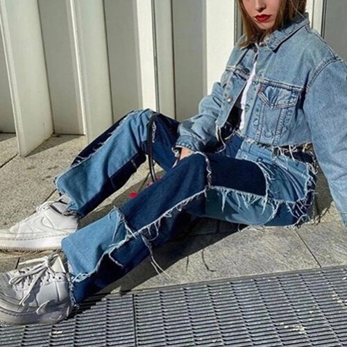 Straight Denim Pants Women Casual - Etsy