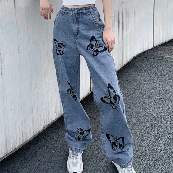 Blue Black Vintage Butterfly Printed 
