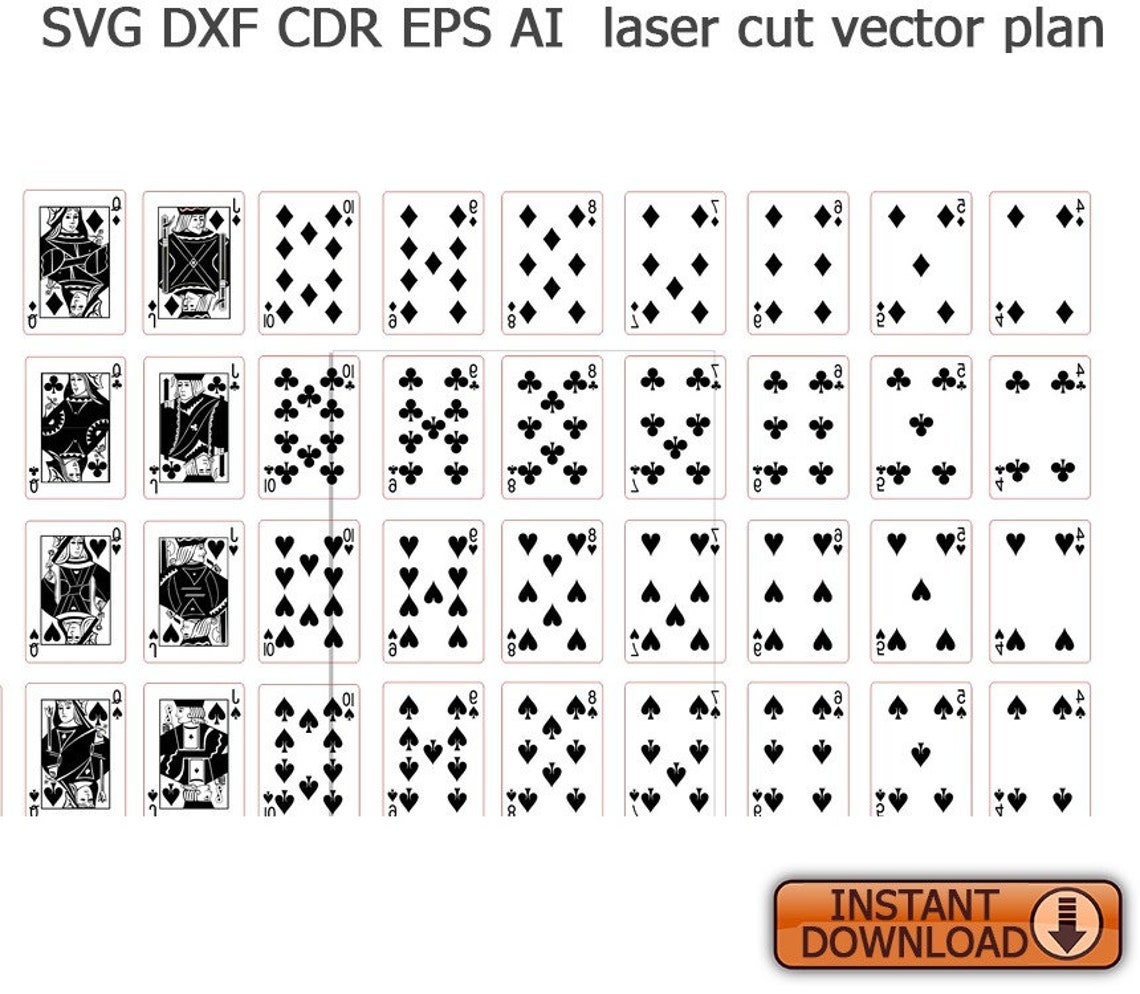 Playing cards. Laser cut Files SVG DXF CDR vector plans files Etsy