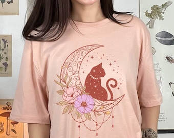 Celestial Cat Shirt, Gift for Cat Lovers, Feline Fashion, Kitty T-shirt, Mystical Kitten Tee