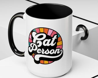 Cat Person Accent Coffee Mug | Colorful Ceramic Cat Lover Tea Cup