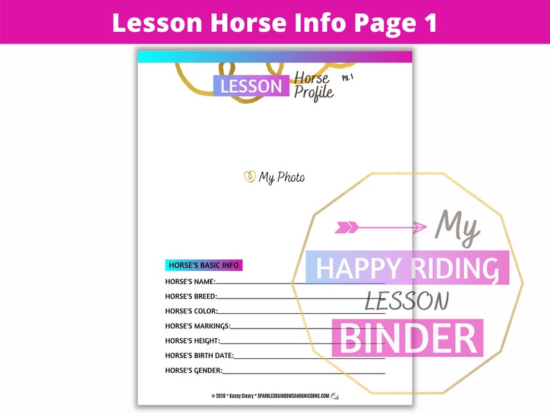 6 Printable Riding Lesson Info Pages | Horseback Riding Lesson Journal ...