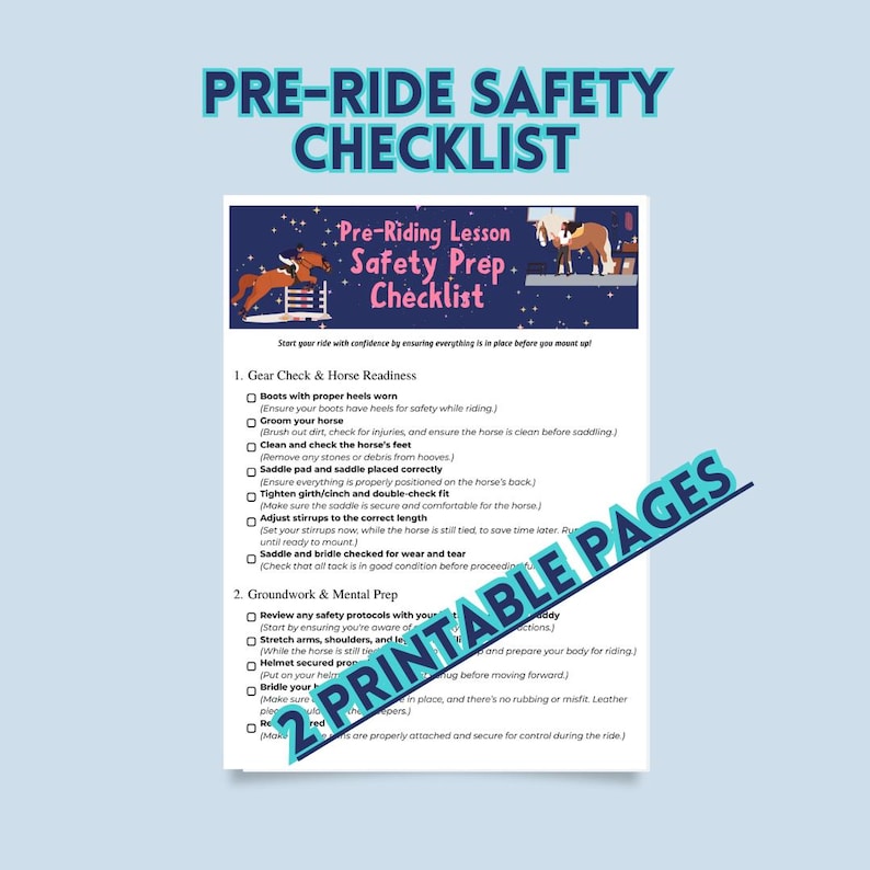 Overcome Riding Fear | Printable Horse Safety Checklist & Reflection ...