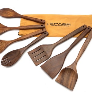 Vintage Natural Solid Wood Kitchen Cooking Tools with Long Handles Home  Asian Restaurant Healthy and Non-toxic 