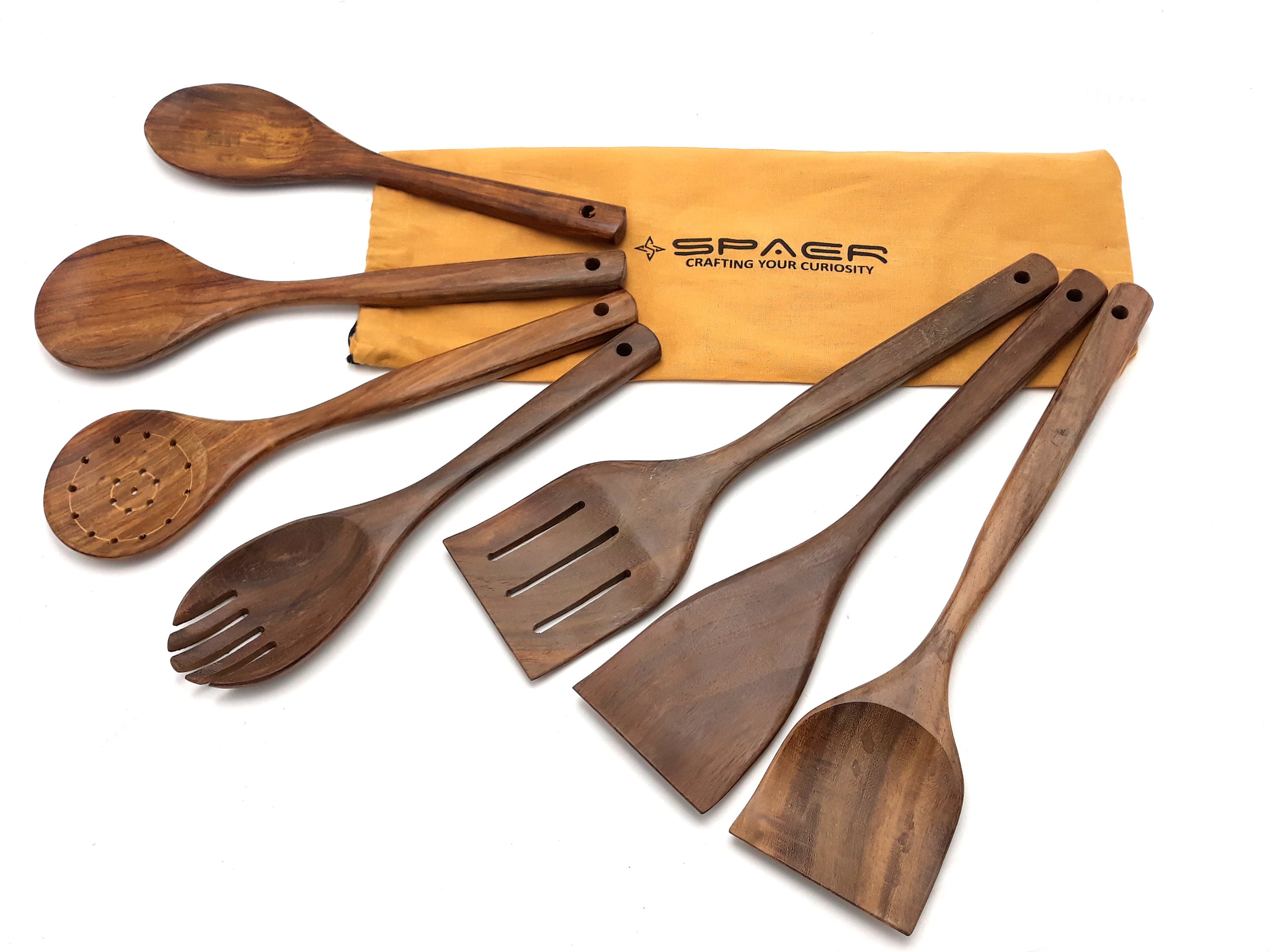 Customized 7 Piece Wooden Cooking Utensil Set: Personalized Gifts