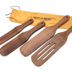 Juego de 4 utensilios de cocina de madera de acacia natural, cucharas de  madera para cocinar, agitar, mezclar, servir, spurtles herramientas de  cocina
