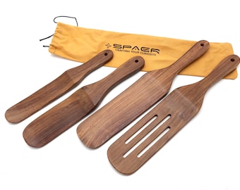 Wooden Spurtle Set, 4 Piece Rose wood ,Wooden Spatula for Cooking, Stirring, Mixing, Serving, Heat Resistant Non Stick Wood Cookware