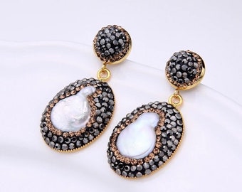 Pearl and Crystal Pave Earrings