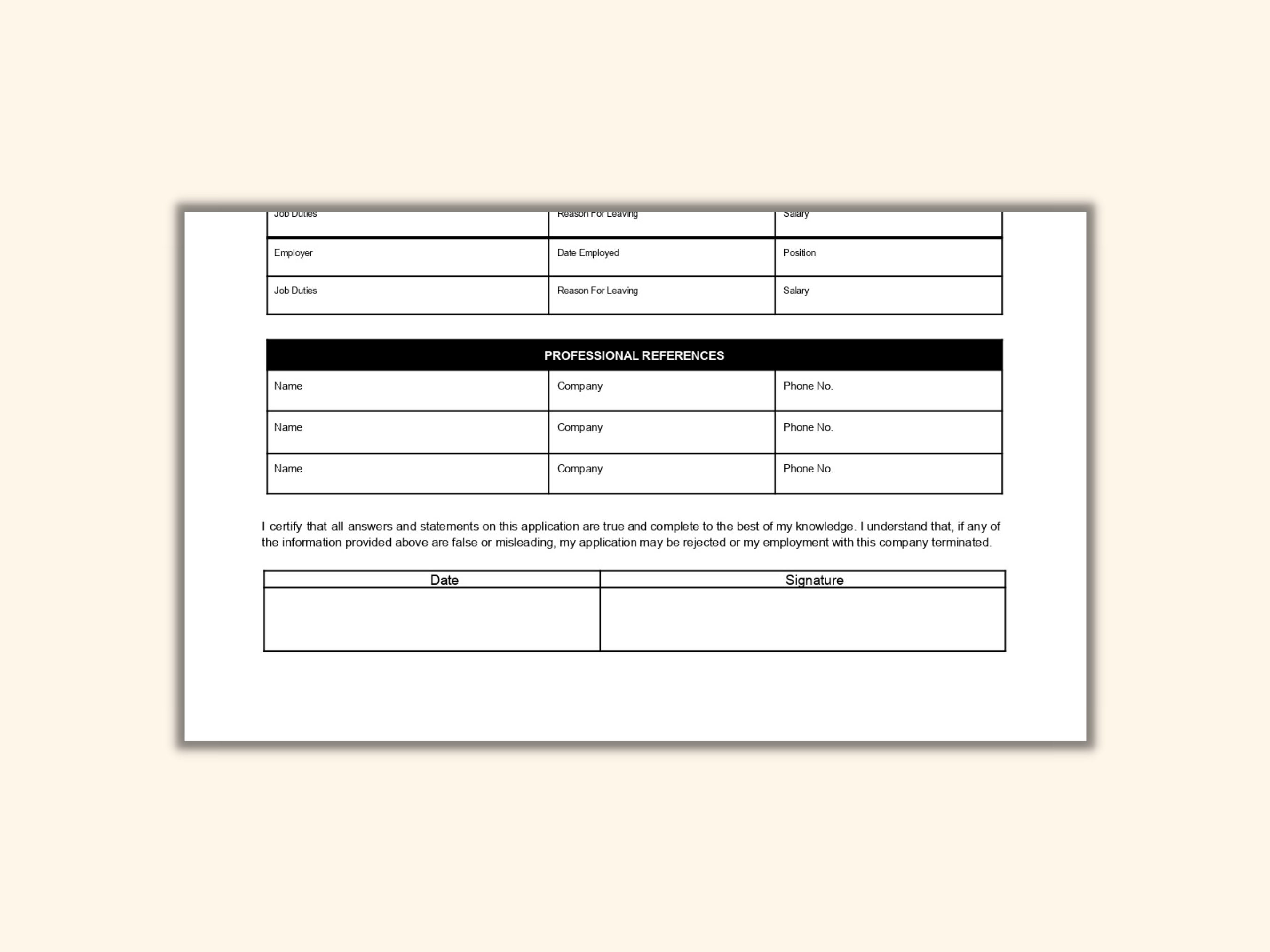 Application for Employment Template Pdf Word Google Doc - Etsy