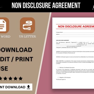 Non disclosure agreement template - NDA forms - NDA Template - Fillable PDF and Editable Word doc - Instant download