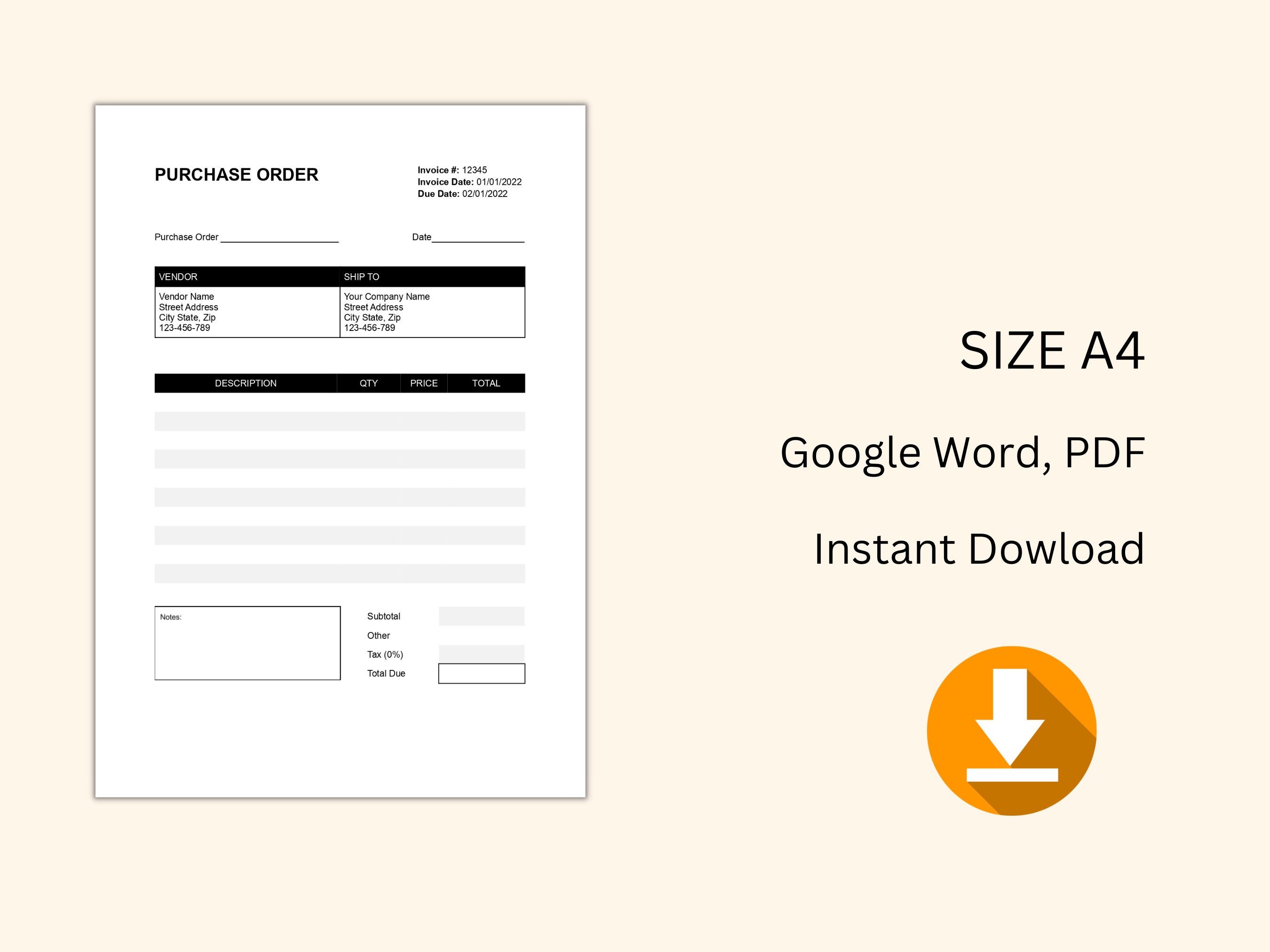 Plantilla de orden de compra PDF Google Docs Microsoft Word / - Etsy México