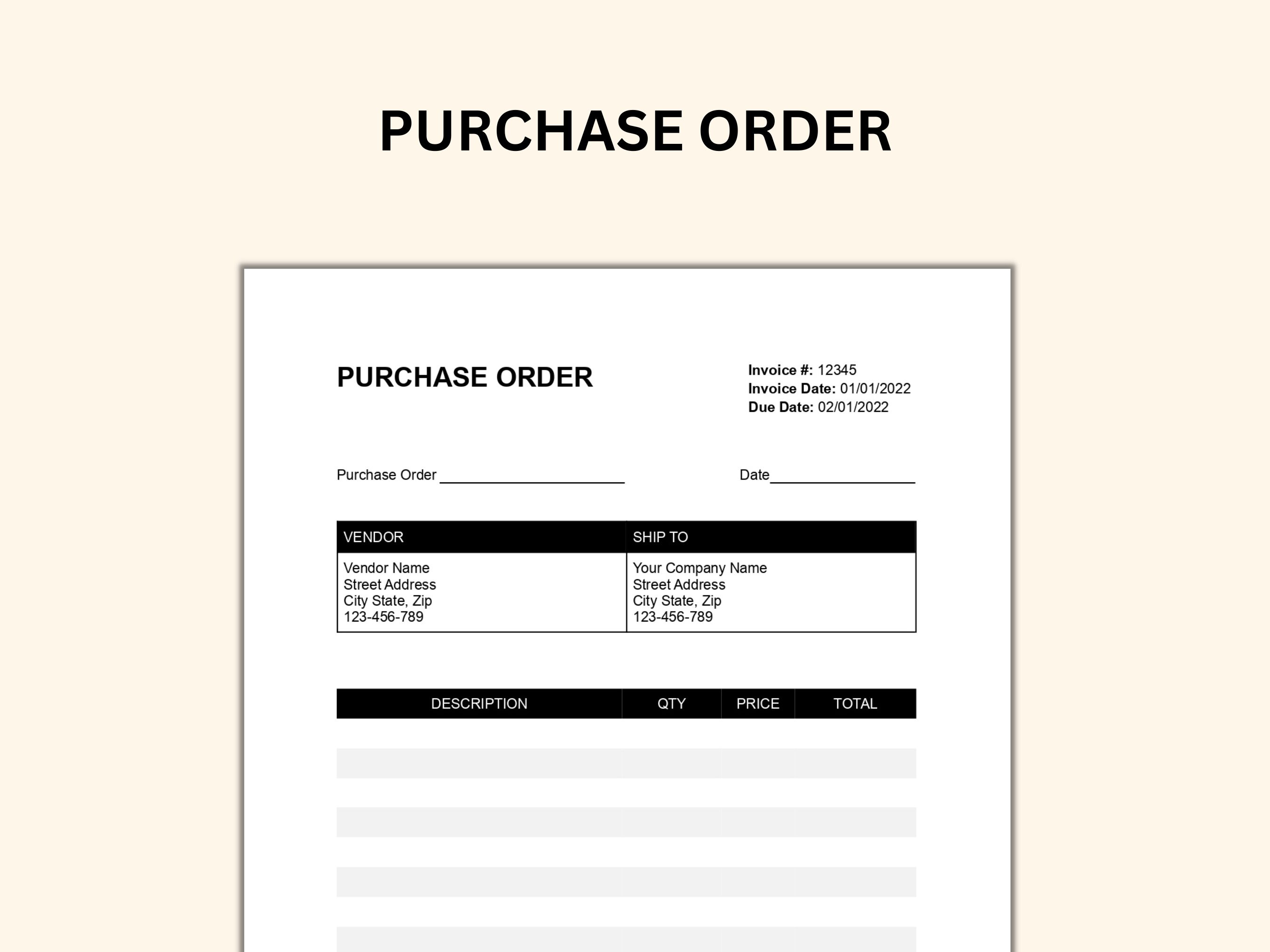 Plantilla de orden de compra PDF Google Docs Microsoft Word / - Etsy México
