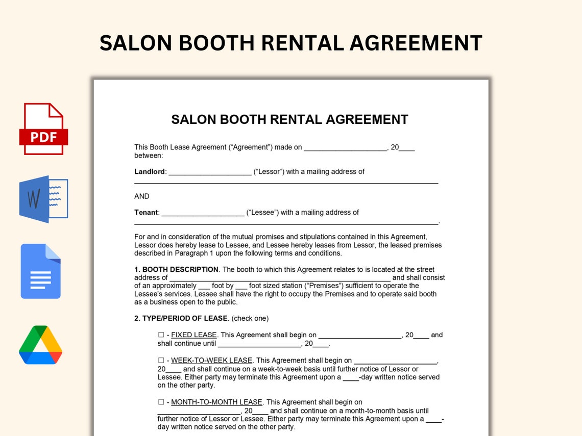 Salon Booth Rental Agreement Barber Shop Booth Rental Contact Template ...