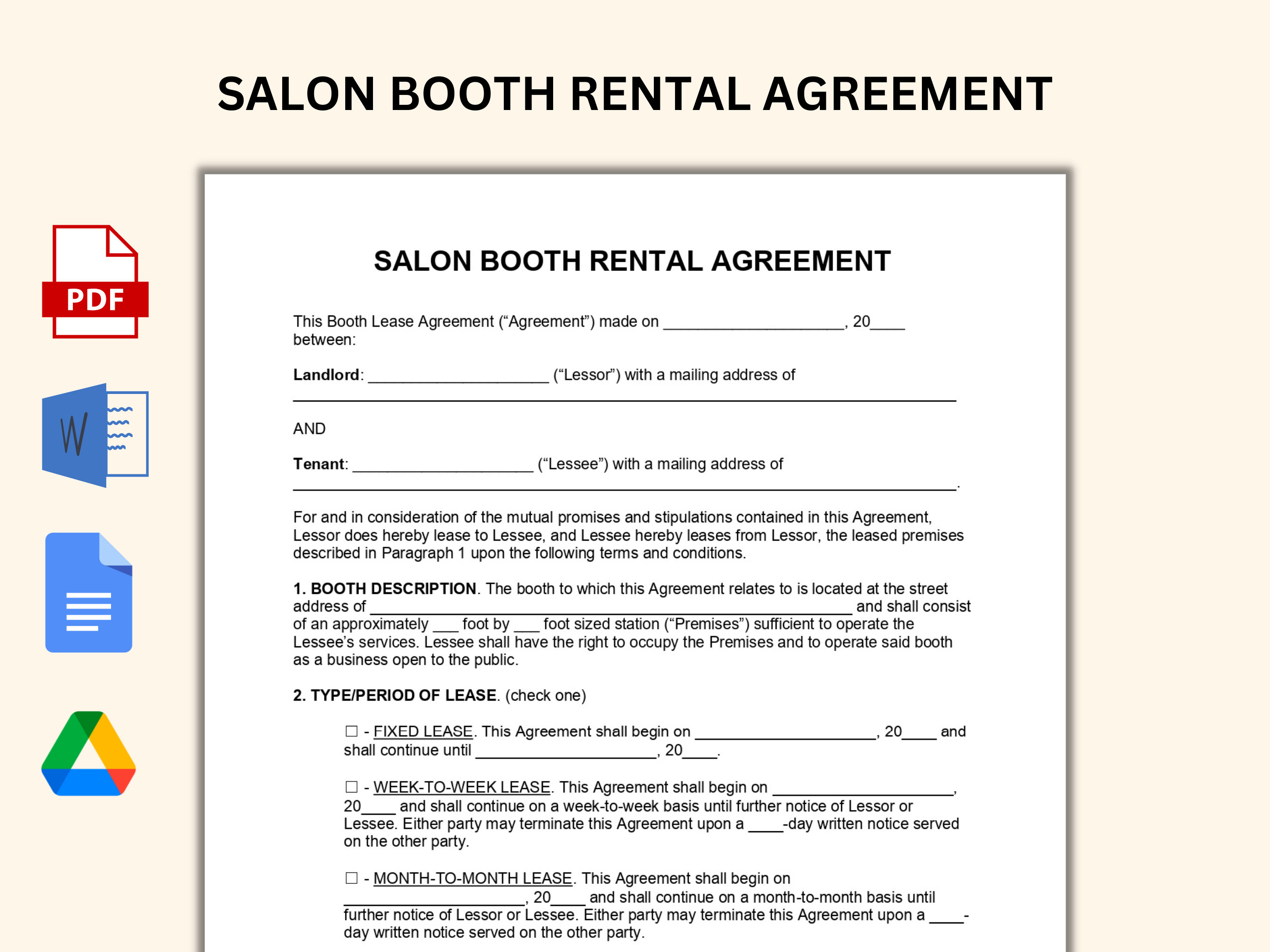 Salon Booth Rental Agreement Barber Shop Booth Rental Contact Template ...