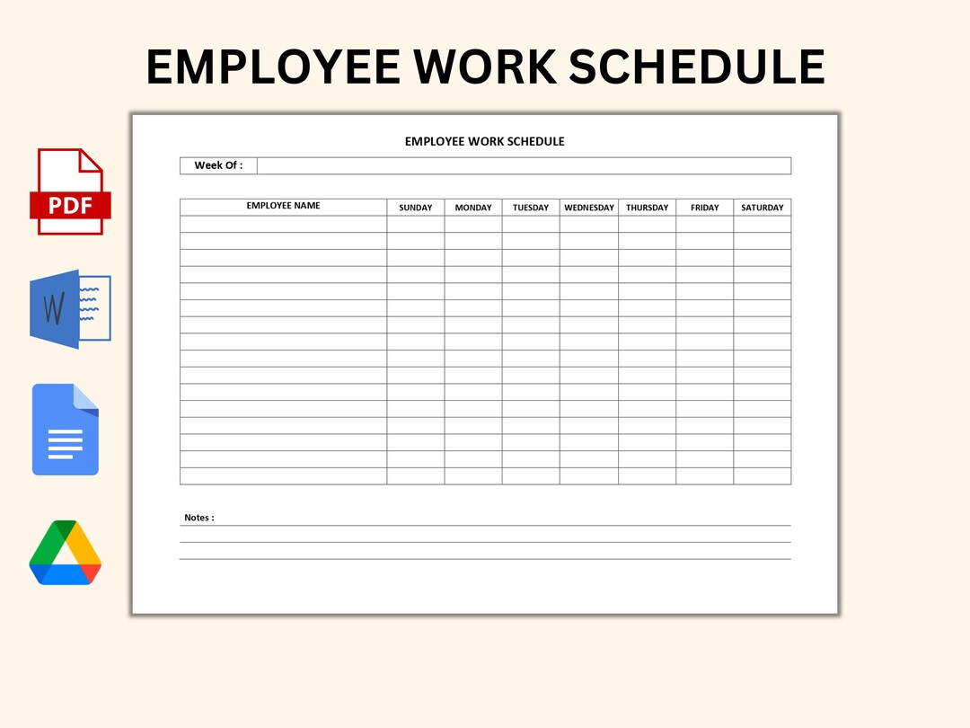 Work Schedule Chart.pdf Printable Employee Work Schedule PDF Word Google Doc Employee Time ...