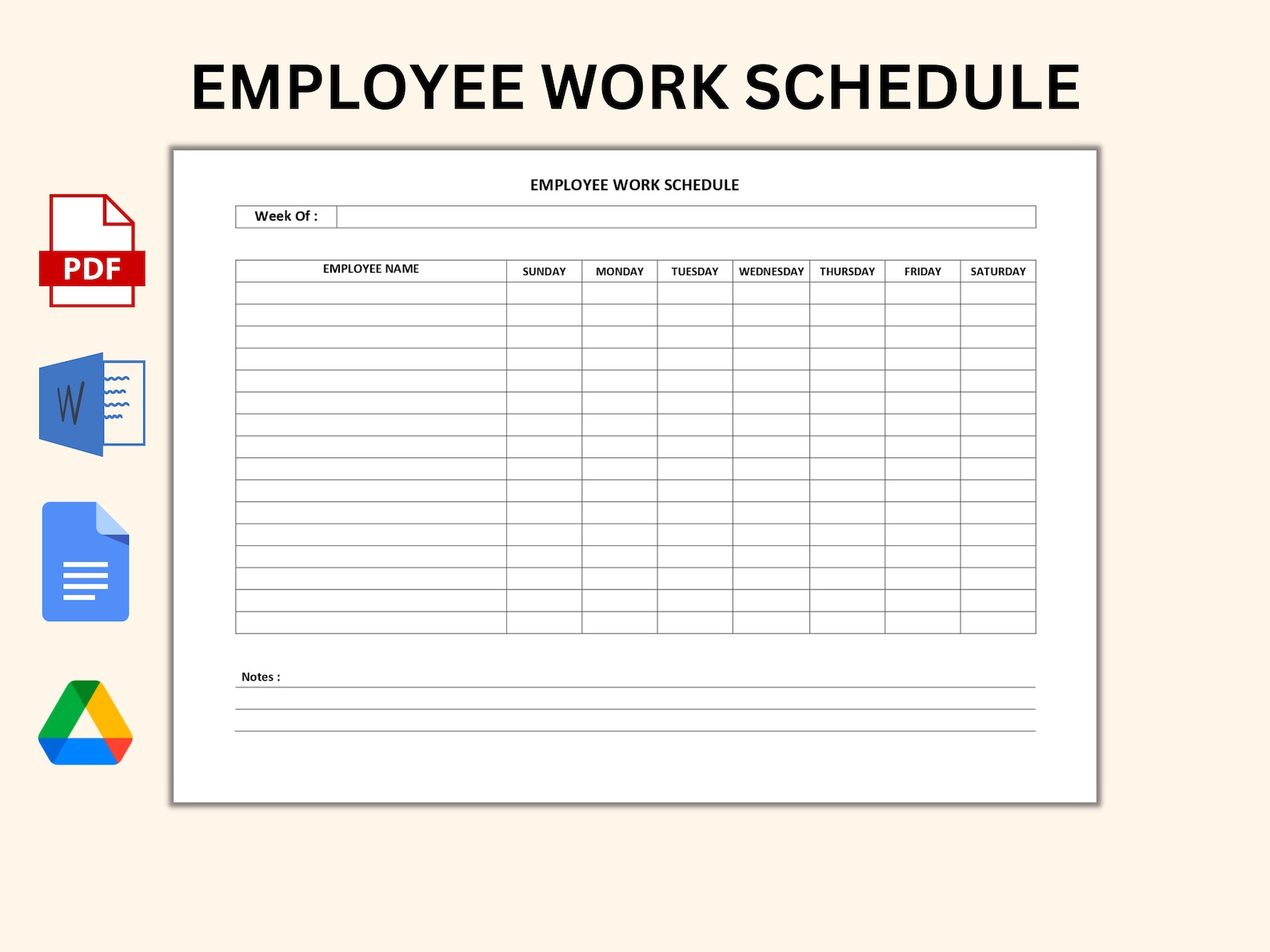 Printable Employee Work Schedule PDF Word Google Doc Employee Time ...