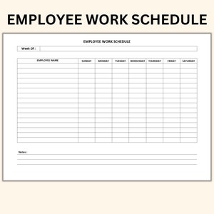 Printable Employee Work Schedule PDF Word Google Doc Employee - Etsy